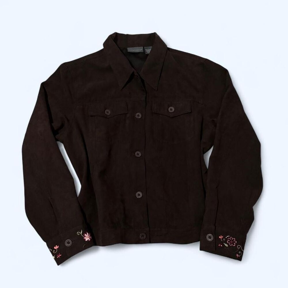 Y2K Relativity Women's Brown Faux Suede Embroidered Jacket